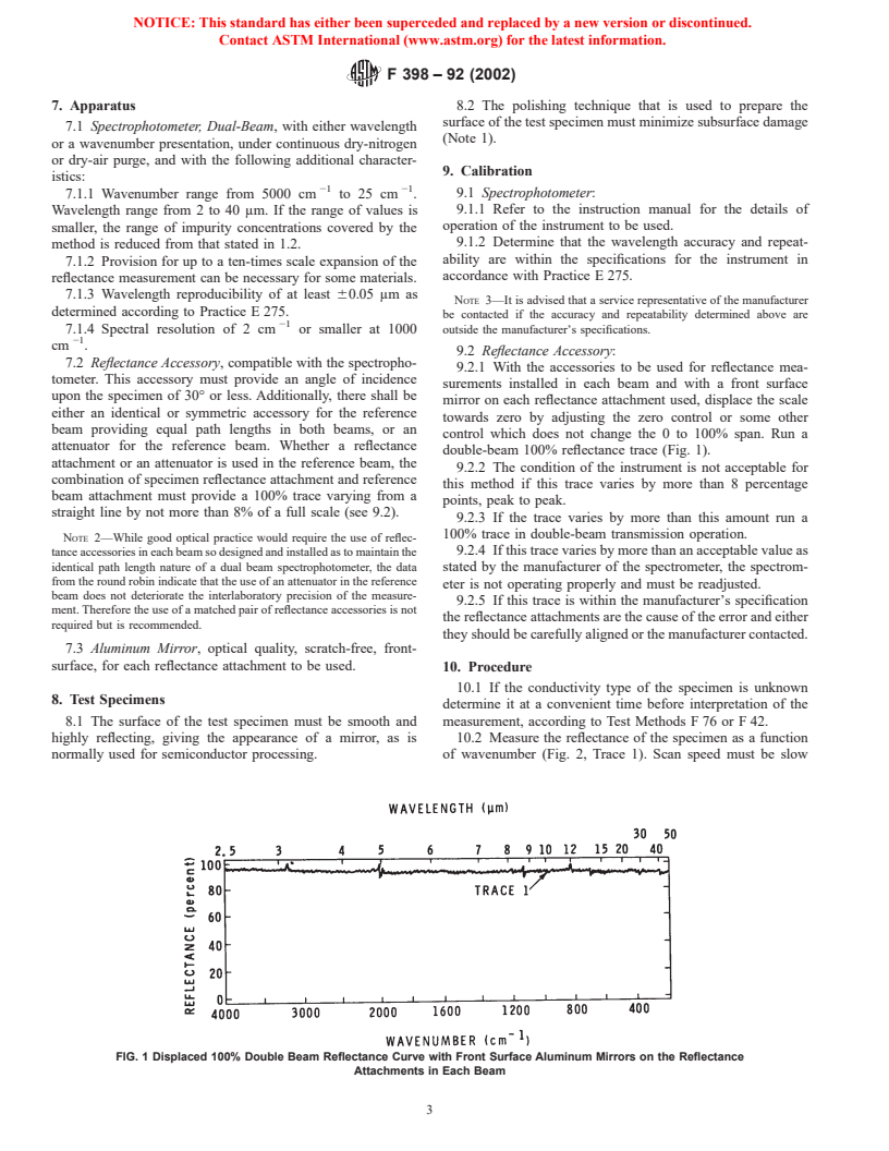 ASTM F398-92(2002) - Standard Test Method for Majority Carrier Concentration in Semiconductors by Measurement of Wavenumber or Wavelength of the Plasma Resonance Minimum (Withdrawn 2003)