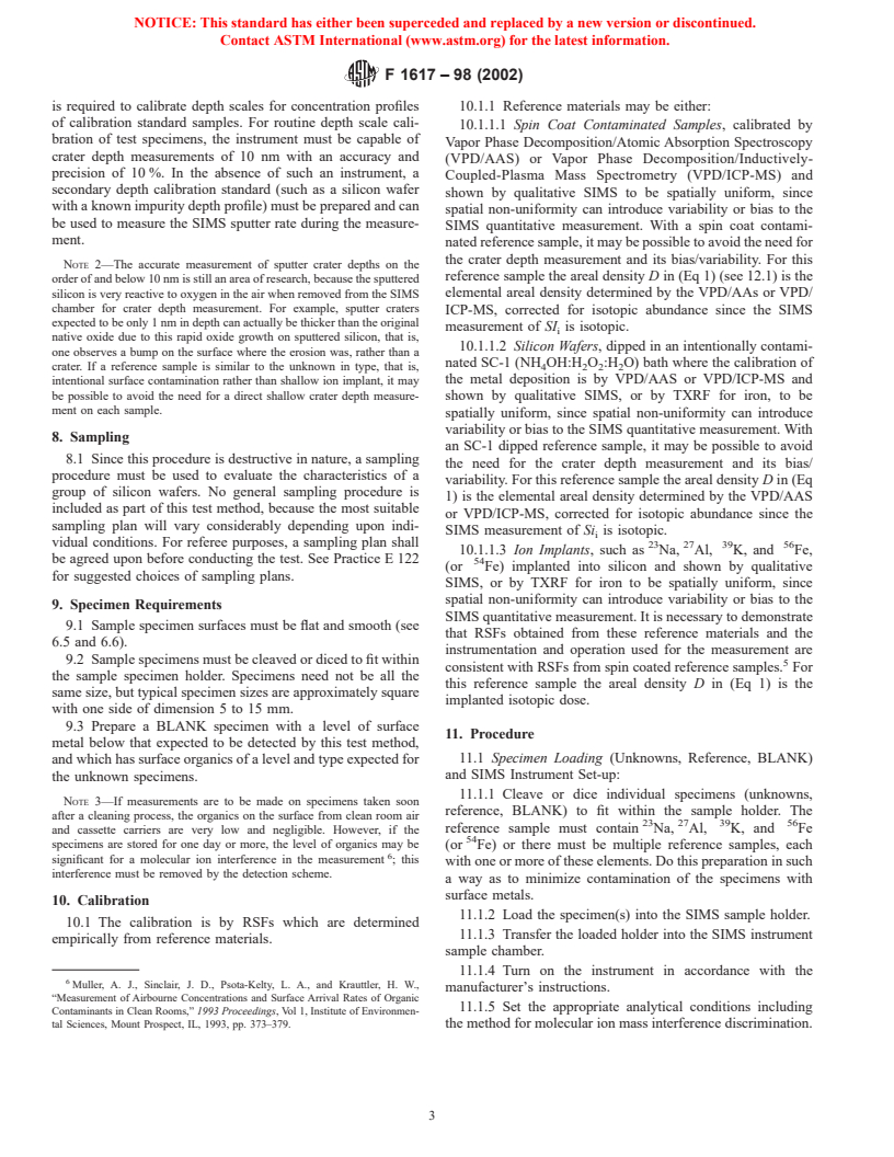 ASTM F1617-98(2002) - Standard Test Method for Measuring Surface Sodium, Aluminum, Potassium, and Iron on Silicon and EPI Substrates by Secondary Ion Mass Spectrometry (Withdrawn 2003)