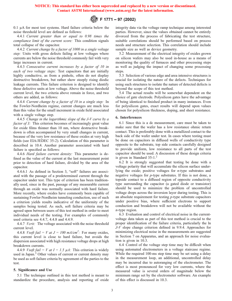 ASTM F1771-97(2002) - Standard Test Method for Evaluating Gate Oxide Integrity by Voltage Ramp Technique (Withdrawn 2003)