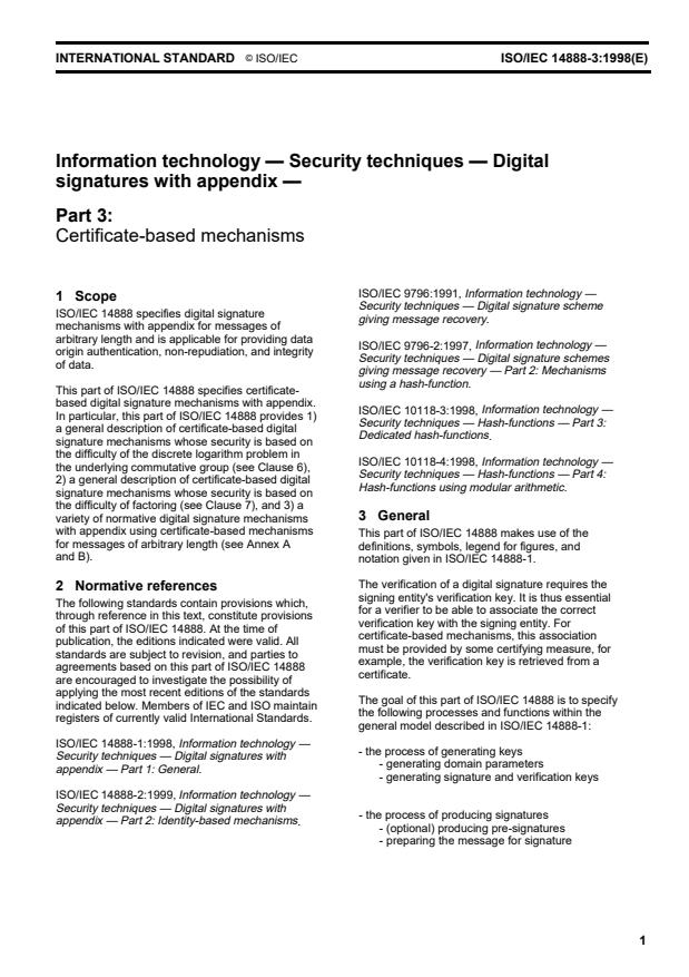 ISO/IEC 14888-3:1998 - Information technology -- Security techniques -- Digital signatures with appendix