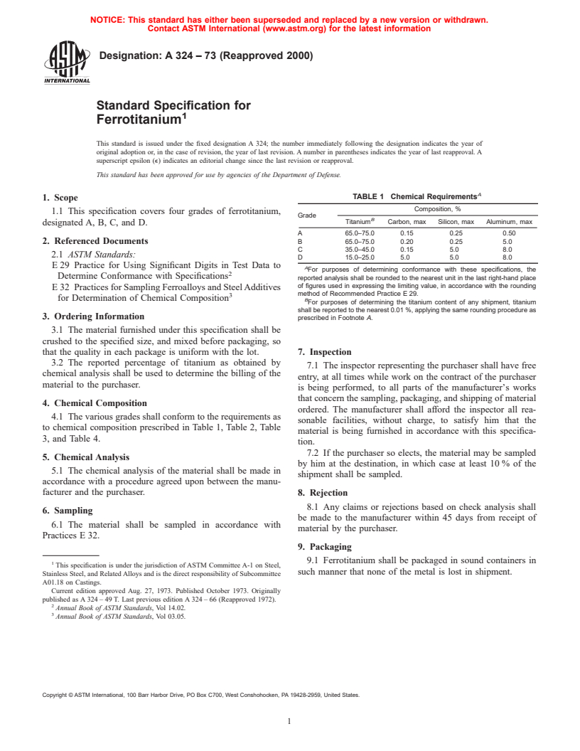 ASTM A324-73(2000) - Standard Specification for Ferrotitanium