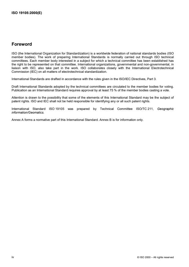 ISO 19105:2000 ISO 19105:2000 - Geographic information -- Conformance and testing - Page 4 preview