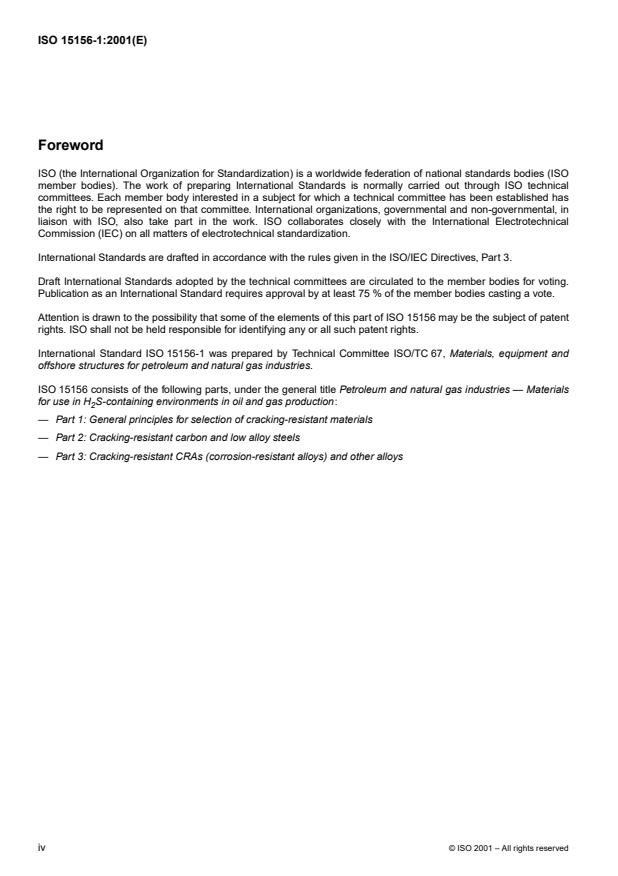 ISO 15156-1:2001 ISO 15156-1:2001 - Petroleum and natural gas industries -- Materials for use in H2S-containing environments in oil and gas production - Page 4 preview