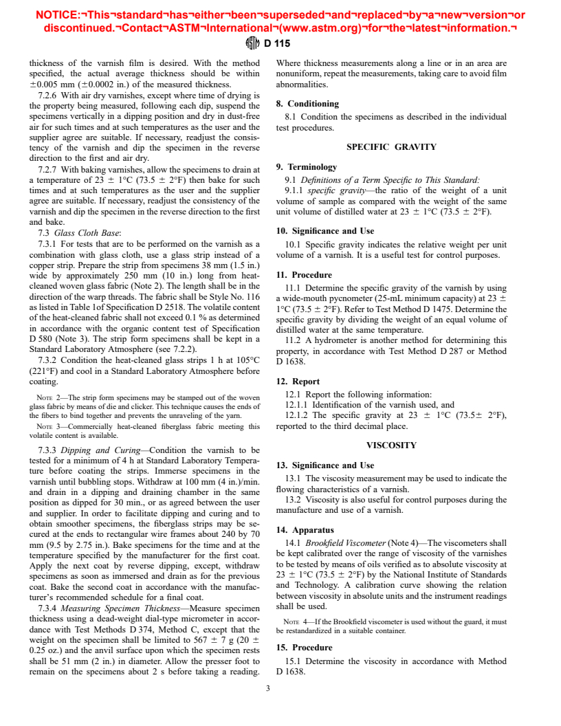 ASTM D115-98 - Standard Test Methods for Testing Solvent Containing Varnishes Used for Electrical Insulation