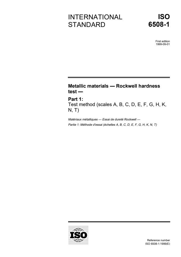 ISO 6508-1:1999 - Metallic materials -- Rockwell hardness test