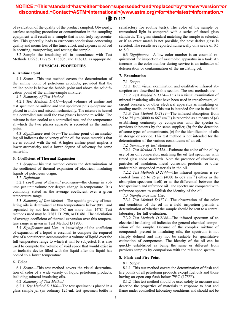 ASTM D117-96 - Standard Guide for Sampling, Test Methods, Specifications, and Guide for Electrical Insulating Oils of Petroleum Origin