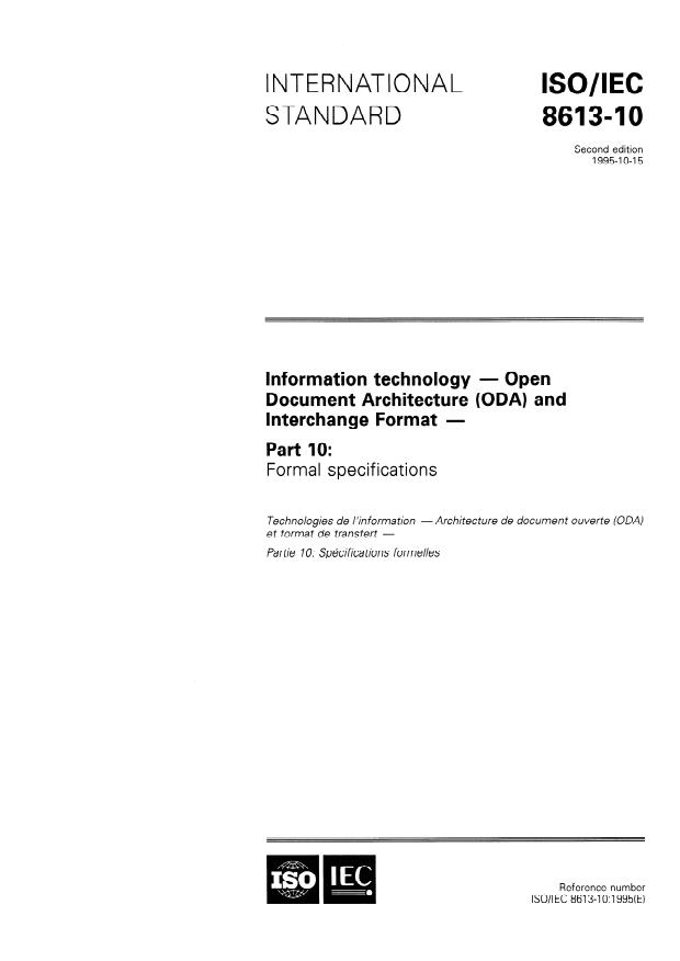 ISO/IEC 8613-10:1995 - Information technology -- Open Document Architecture (ODA) and Interchange Format