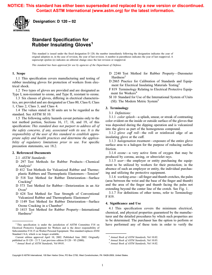 ASTM D120-02 - Standard Specification for Rubber Insulating Gloves