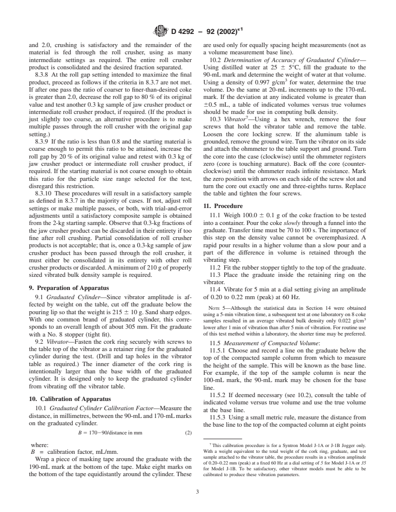 ASTM D4292-92(2002)e1 - Standard Test Method for Determination of Vibrated Bulk Density of Calcined Petroleum Coke