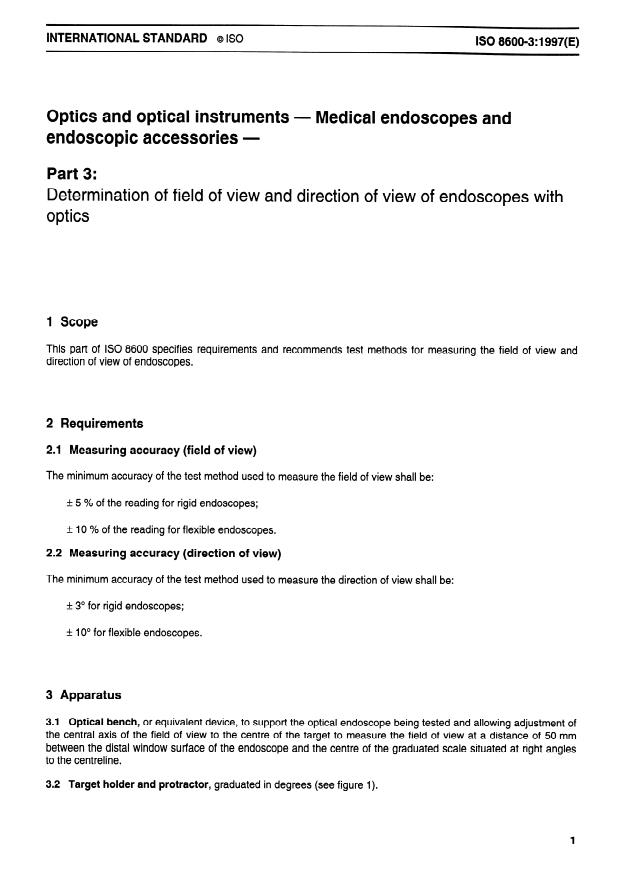 ISO 8600-3:1997 - Optics and optical instruments -- Medical endoscopes and endoscopic accessories