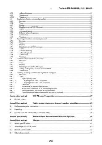 SIST EN 300 338-4 V1.1.1:2010 ETSI EN 300 338-4 V1.1.1 (2009-12) - Electromagnetic compatibility and Radio spectrum Matters (ERM); Technical characteristics and methods of measurement for equipment for generation, transmission and reception of Digital Selective Calling (DSC) in the maritime MF, MF/HF and/or VHF mobile service; Part 4: Class E DSC - Page 4 preview