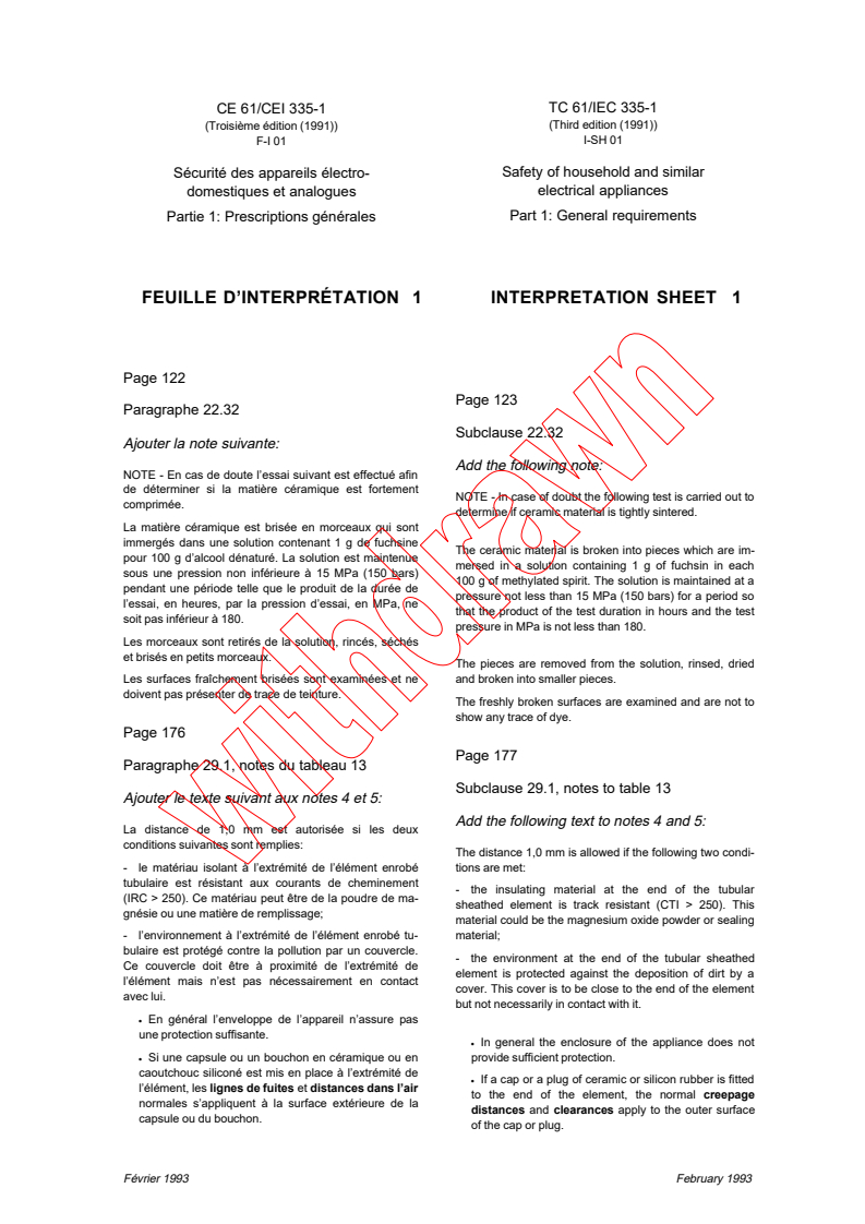 IEC 60335-1:1991/ISH1:1993 - Interpretation Sheet 1 - Safety of household and similar electrical appliances - Part 1: General requirements
Released:3/5/1993