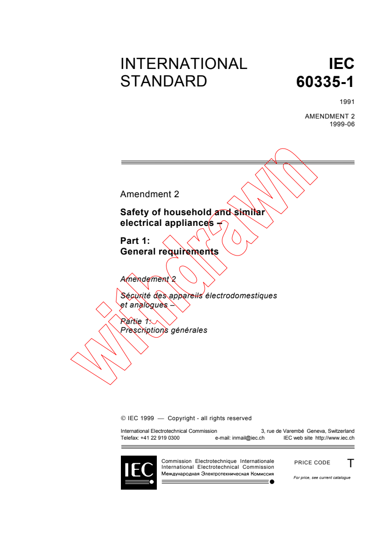 IEC 60335-1:1991/AMD2:1999 - Amendment 2 - Safety of household and similar electrical appliances - Part 1: General requirements
Released:6/24/1999
Isbn:2831848040