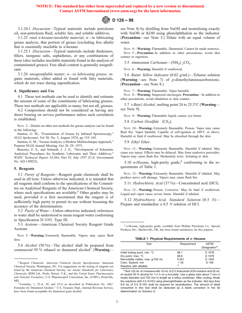 ASTM D128-98 - Standard Test Methods for Analysis of Lubricating Grease