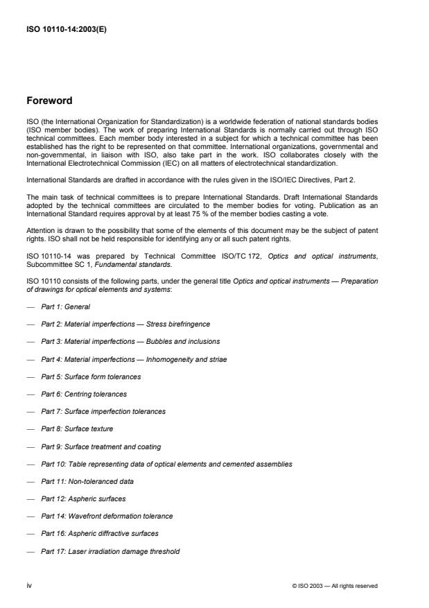 ISO 10110-14:2003 ISO 10110-14:2003 - Optics and optical instruments -- Preparation of drawings for optical elements and systems - Page 4 preview