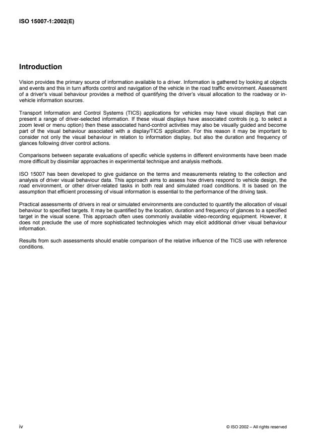 ISO 15007-1:2002 ISO 15007-1:2002 - Road vehicles -- Measurement of driver visual behaviour with respect to transport information and control systems - Page 4 preview