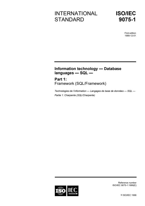 ISO/IEC 9075-1:1999 - Information technology -- Database languages -- SQL