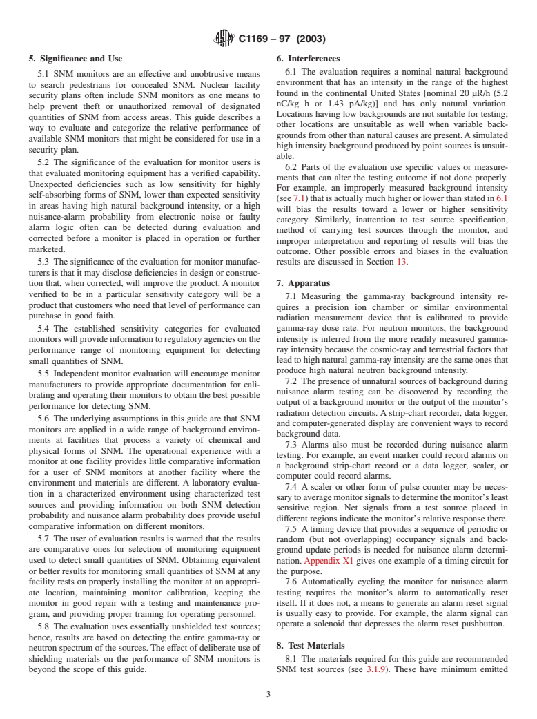 ASTM C1169-97(2003) - Standard Guide for Laboratory Evaluation of Automatic Pedestrian SNM Monitor Performance