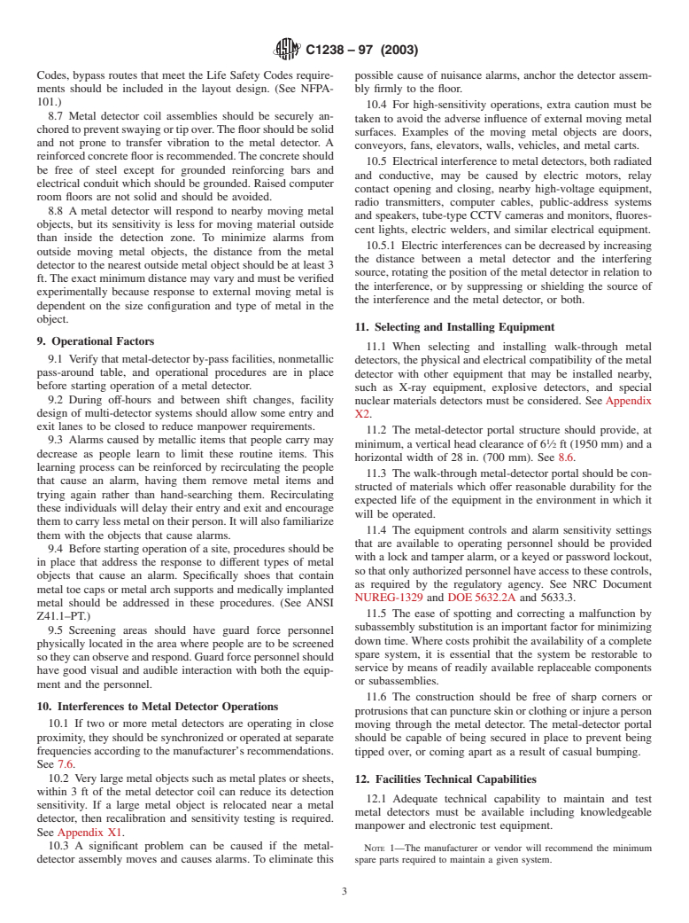 ASTM C1238-97(2003) - Standard Guide for Installation of Walk-Through Metal Detectors