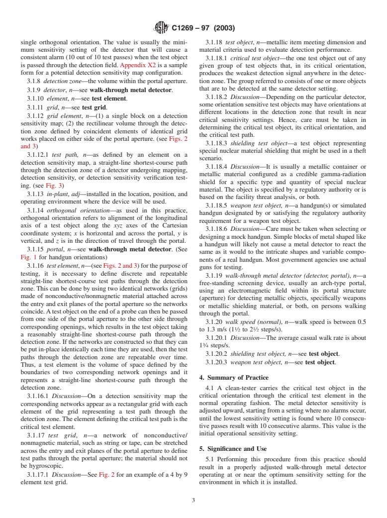 ASTM C1269-97(2003) - Standard Practice for Adjusting the Operational Sensitivity Setting of In-Plant Walk-Through Metal Detectors