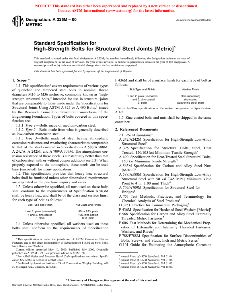 ASTM A325M-00 - Standard Specification For High-Strength Bolts For ...