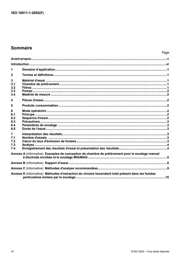 ISO 15011-1:2002 ISO 15011-1:2002 - Hygiene et sécurité en soudage et techniques connexes -- Méthode de laboratoire d'échantillonnage des fumées et des gaz émis par le soudage a l'arc - Page 4 preview
