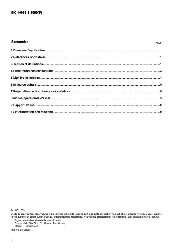 ISO 10993-5:1999 ISO 10993-5:1999 - Évaluation biologique des dispositifs médicaux - Page 2 preview