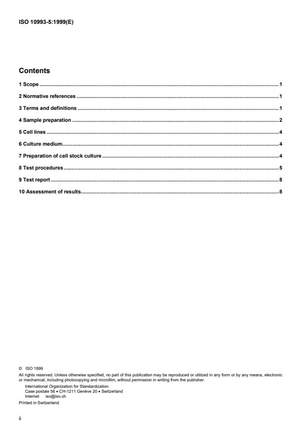 ISO 10993-5:1999 ISO 10993-5:1999 - Biological evaluation of medical devices - Page 2 preview