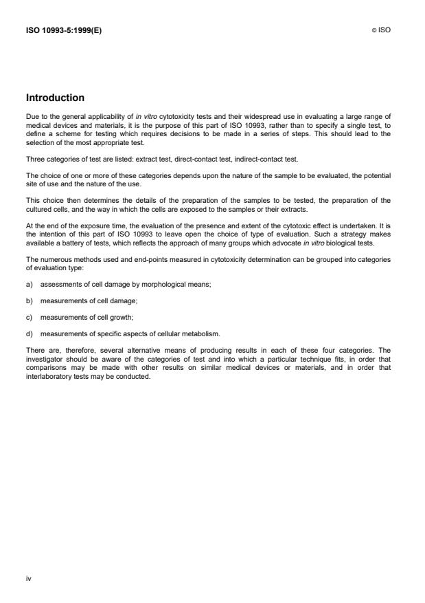 ISO 10993-5:1999 ISO 10993-5:1999 - Biological evaluation of medical devices - Page 4 preview