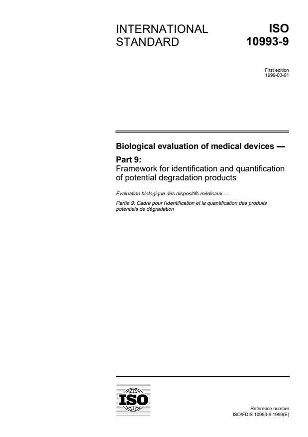 ISO 10993-9:1999 - Biological evaluation of medical devices