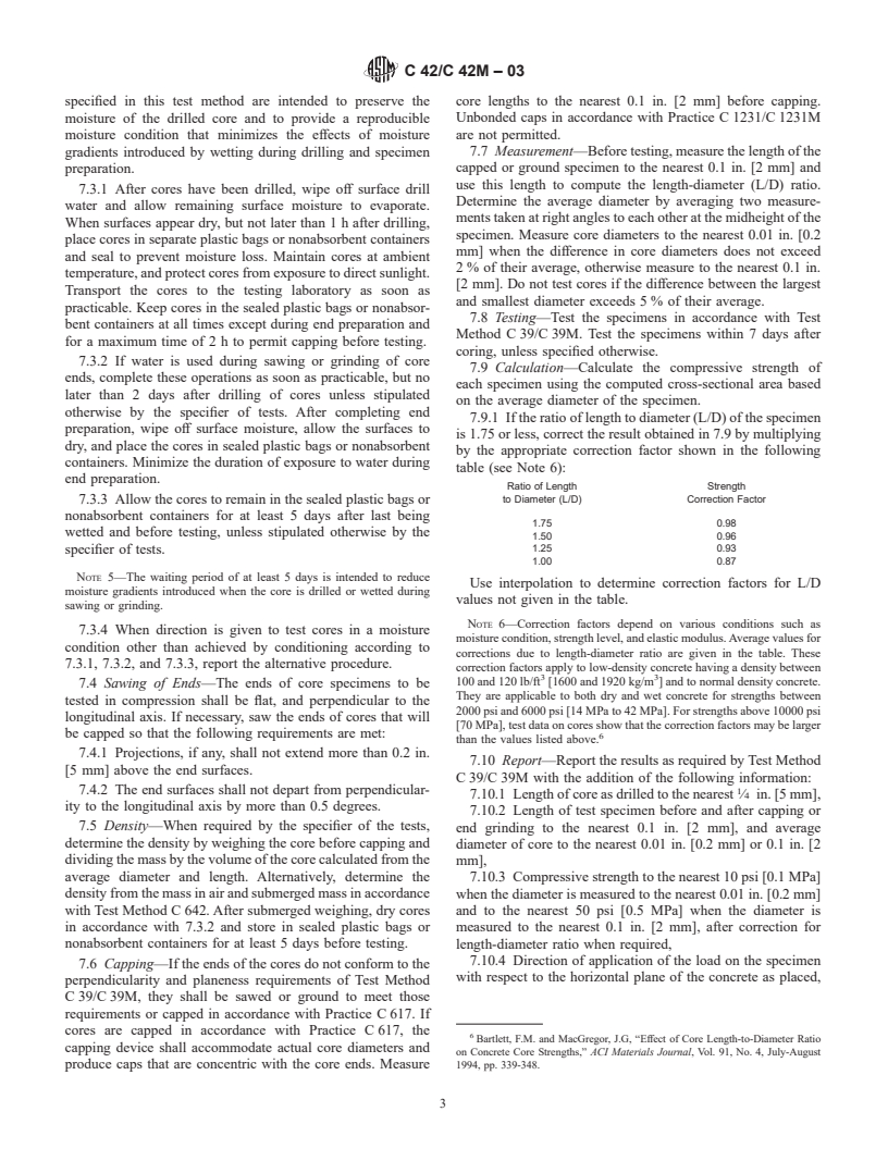 ASTM C42/C42M-03 - Standard Test Method for Obtaining and Testing Drilled Cores and Sawed Beams of Concrete