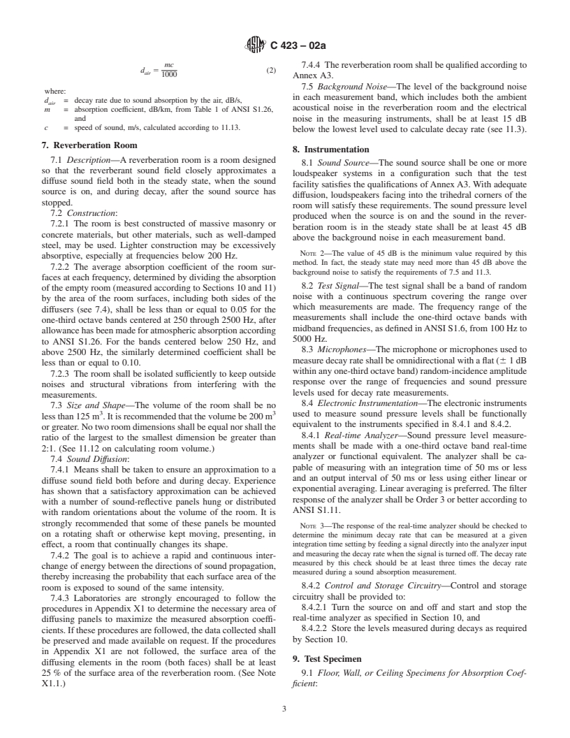 ASTM C423-02a - Standard Test Method for Sound Absorption and Sound Absorption Coefficients by the Reverberation Room Method