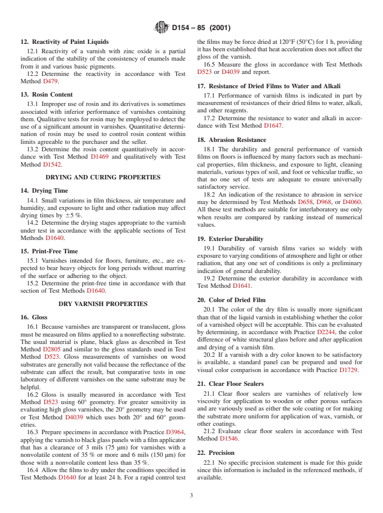 ASTM D154-85(2001) - Standard Guide for Testing Varnishes