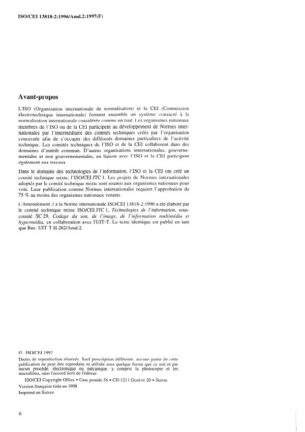 ISO/IEC 13818-2:1996/Amd 2:1997 ISO/IEC 13818-2:1996/Amd 2:1997 - Profil 4:2:2 - Page 2 preview