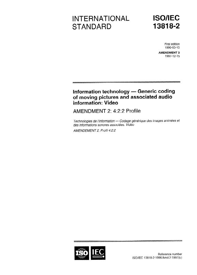 ISO/IEC 13818-2:1996/Amd 2:1997 - 4:2:2 Profile