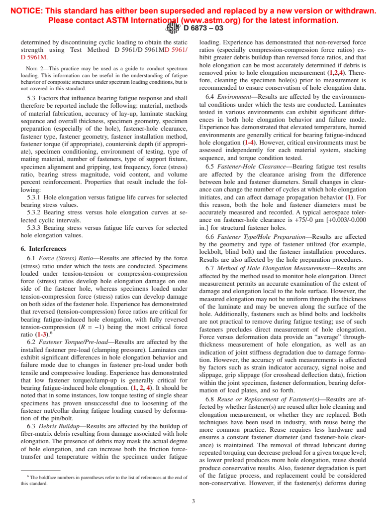 ASTM D6873-03 - Standard Practice for Bearing Fatigue Response of Polymer Matrix Composite Laminates