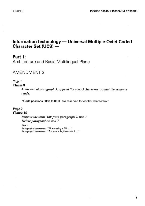 ISO/IEC 10646-1:1993/Amd 3:1996