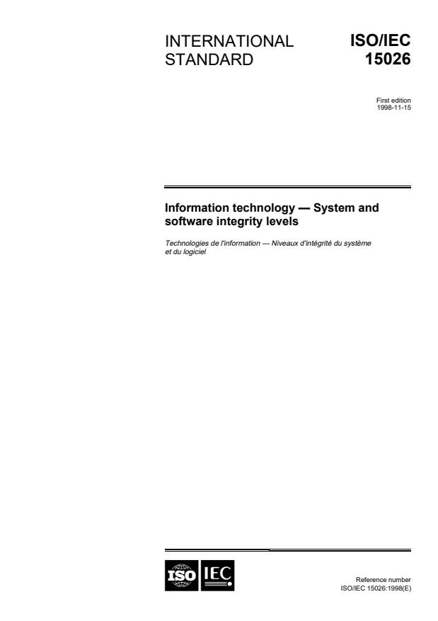 ISO/IEC 15026:1998 - Information technology -- System and software integrity levels