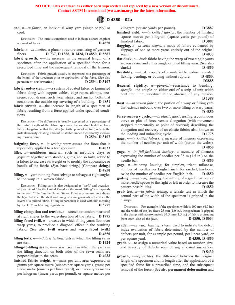 ASTM D4850-02a - Standard Terminology Relating to Fabric