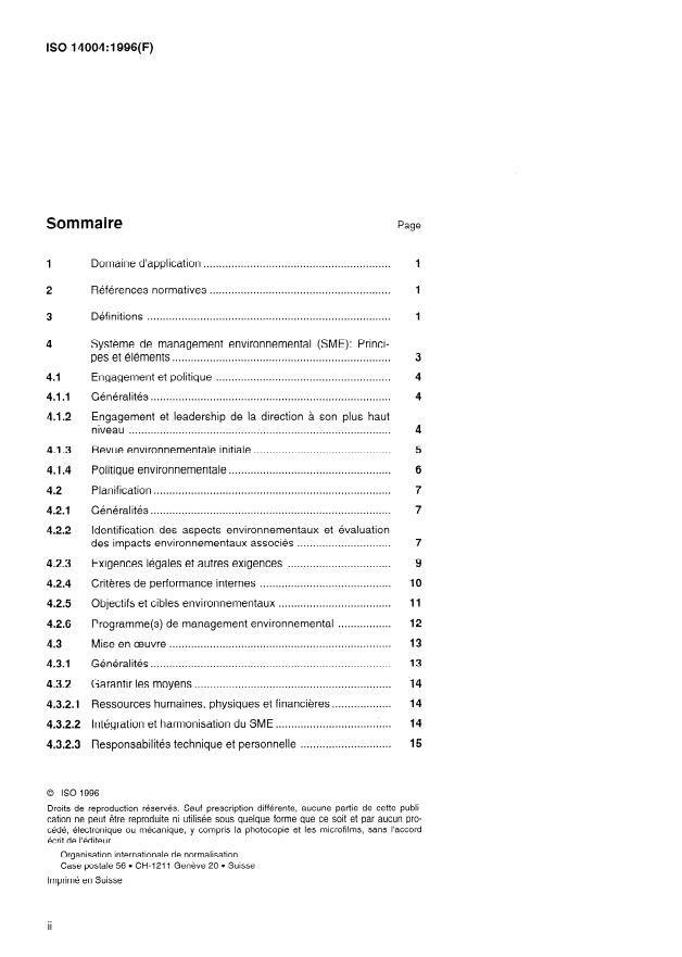 ISO 14004:1996 ISO 14004:1996 - Systemes de management environnemental -- Lignes directrices générales concernant les principes, les systemes et les techniques de mise en oeuvre - Page 2 preview