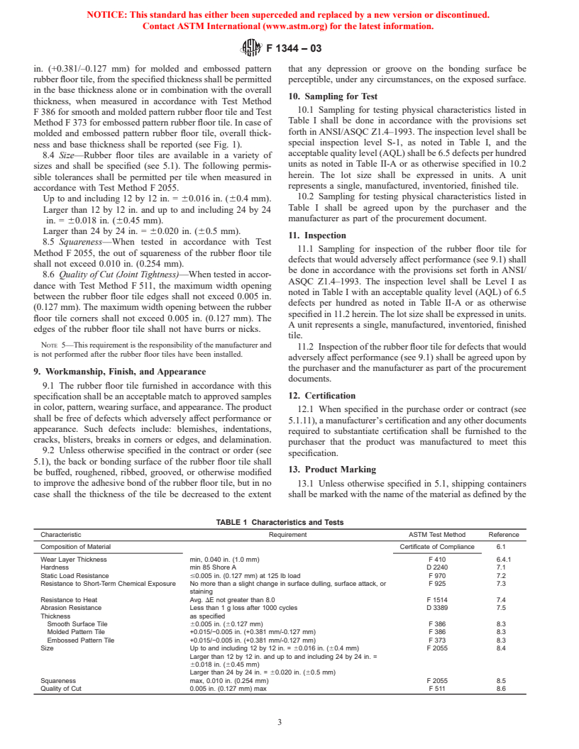 ASTM F1344-03 - Standard Specification for Rubber Floor Tile