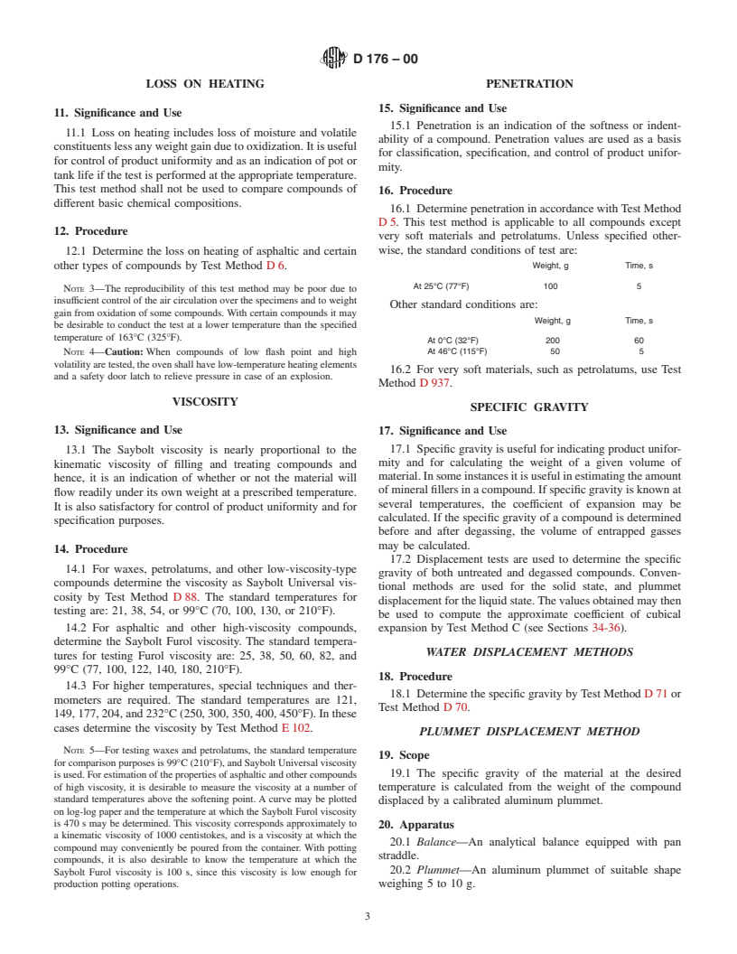 ASTM D176-00 - Standard Test Methods for Solid Filling and Treating Compounds Used for Electrical Insulation