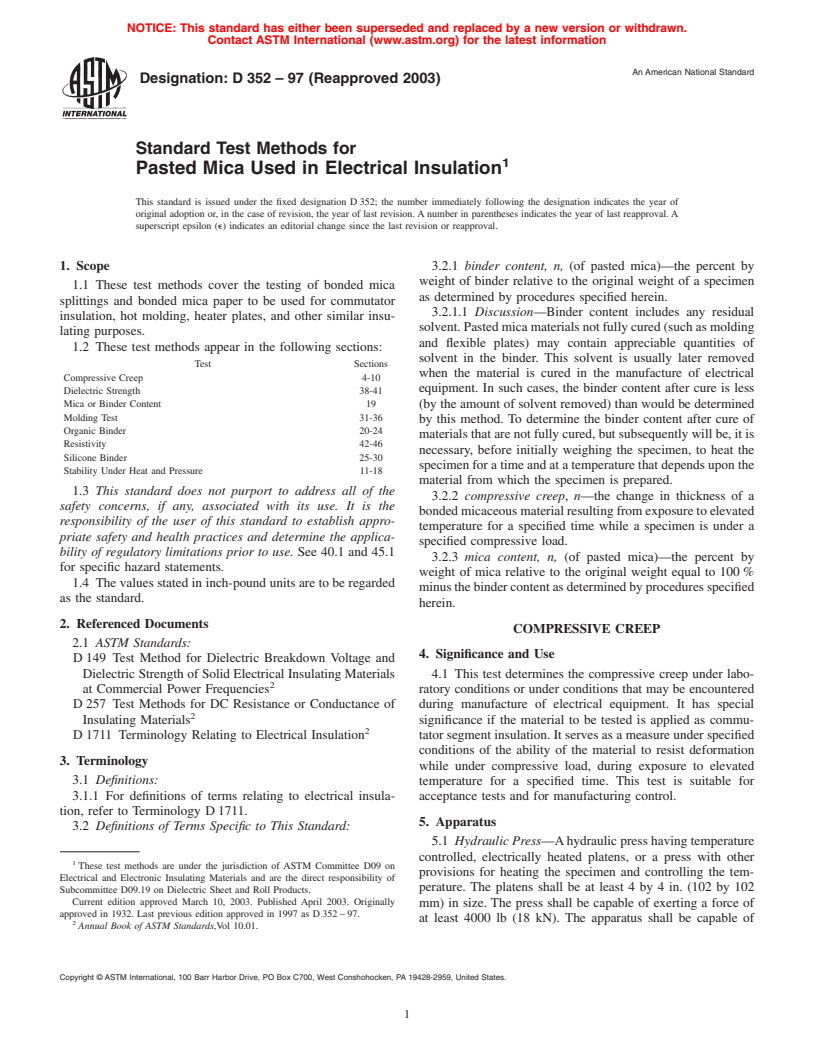 ASTM D352-97(2003) - Standard Test Methods for Pasted Mica Used in Electrical Insulation