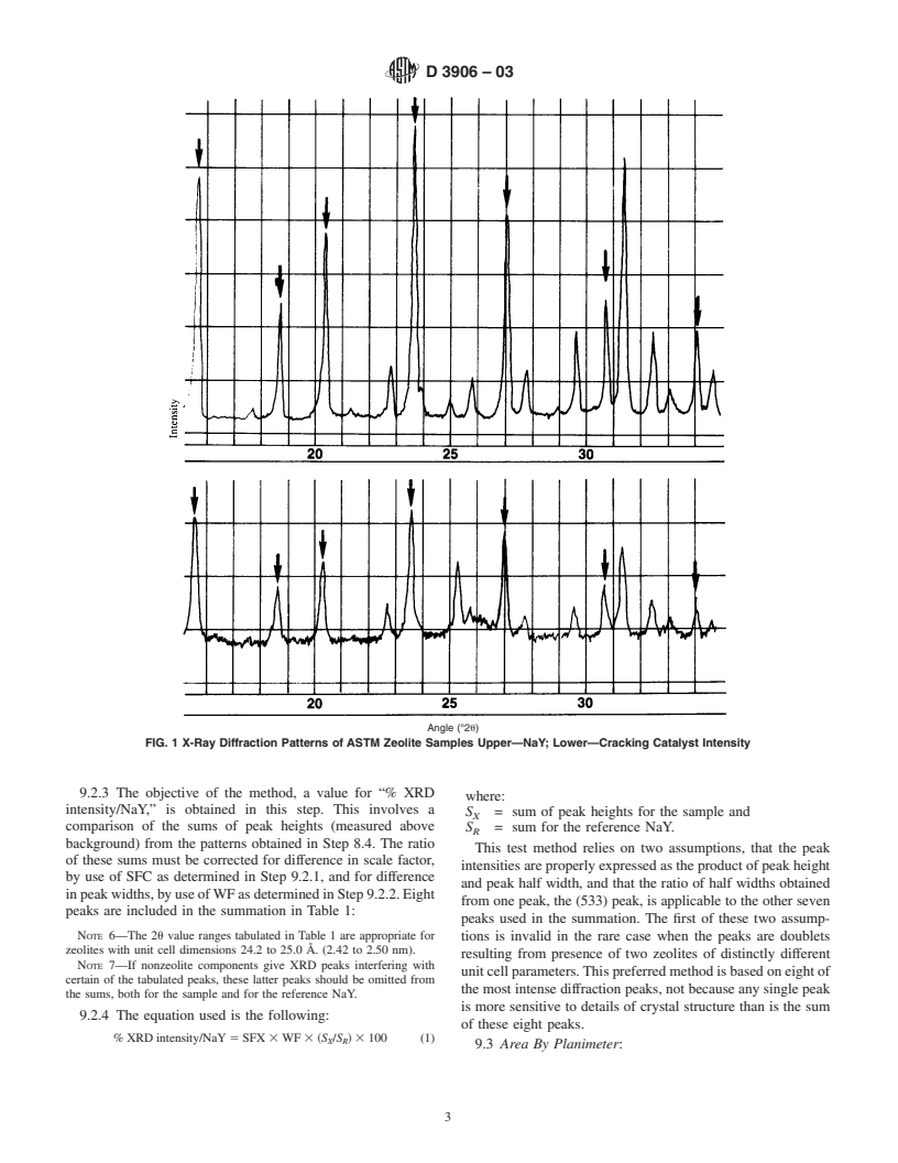 ASTM D3906-03 - Standard Test Method for Determination of Relative X-ray Diffraction Intensities of Faujasite-Type Zeolite-Containing Materials