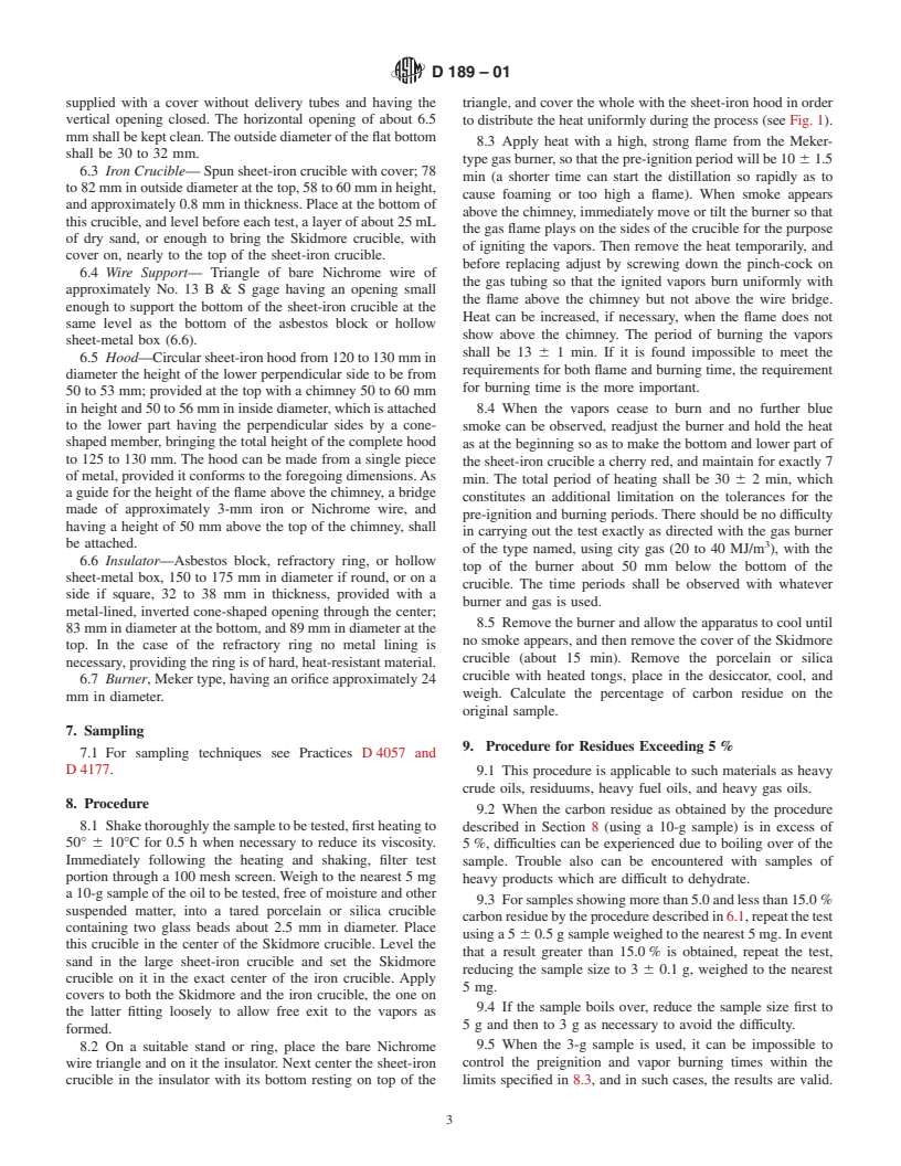 ASTM D189-01 - Standard Test Method for Conradson Carbon Residue of Petroleum Products