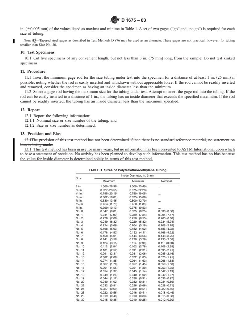 REDLINE ASTM D1675-03 - Standard Test Methods for Polytetrafluoroethylene Tubing