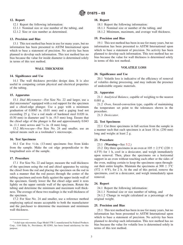 ASTM D1675-03 - Standard Test Methods for Polytetrafluoroethylene Tubing