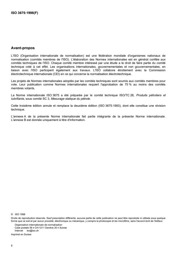 ISO 3675:1998 ISO 3675:1998 - Pétrole brut et produits pétroliers liquides -- Détermination en laboratoire de la masse volumique -- Méthode a l'aréometre - Page 2 preview