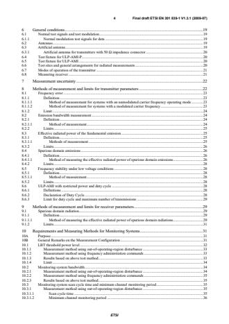SIST EN 301 839-1 V1.3.1:2009 ETSI EN 301 839-1 V1.3.1 (2009-07) - Electromagnetic compatibility and Radio spectrum Matters (ERM); Short Range Devices (SRD); Ultra Low Power Active Medical Implants (ULP-AMI) and Peripherals (ULP-AMI-P) operating in the frequency range 402 MHz to 405 MHz; Part 1: Technical characteristics and test methods - Page 4 preview