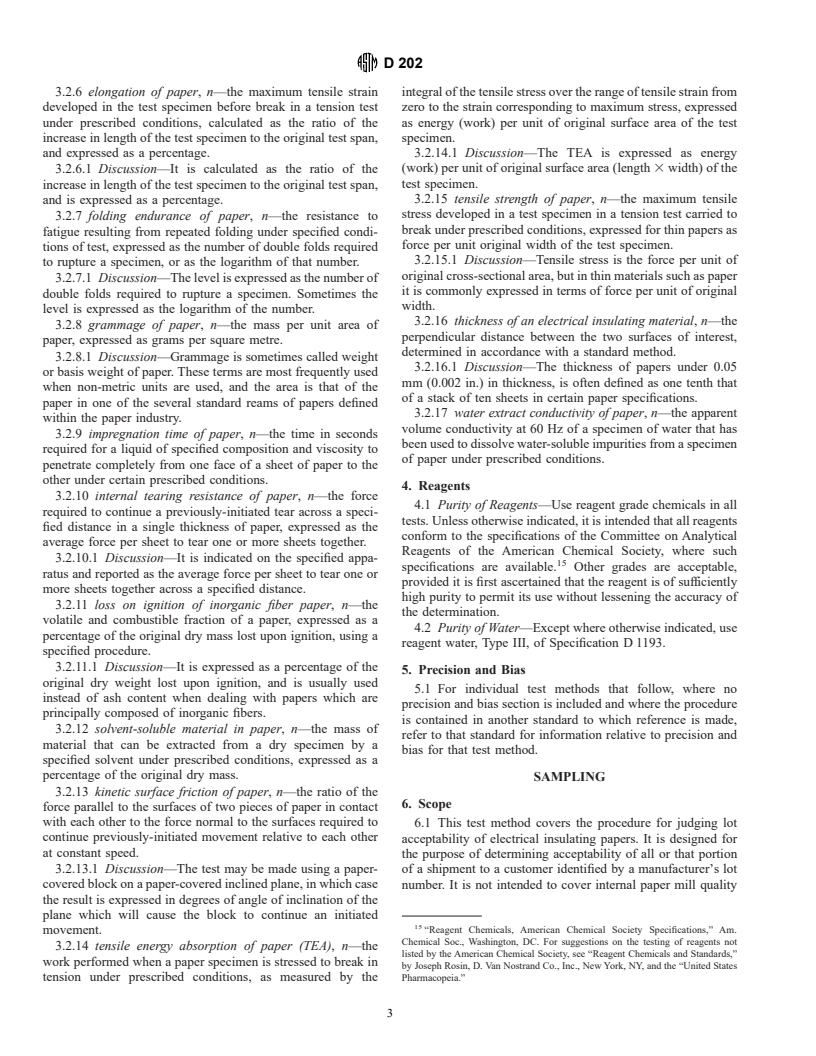 ASTM D202-97 - Standard Test Methods for Sampling and Testing Untreated Paper Used for Electrical Insulation